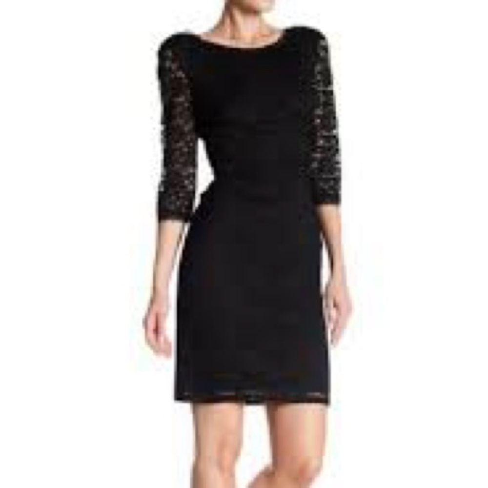 Eliza J Little Black Dress Floral Lace Scoop Back Gold Zipper Small